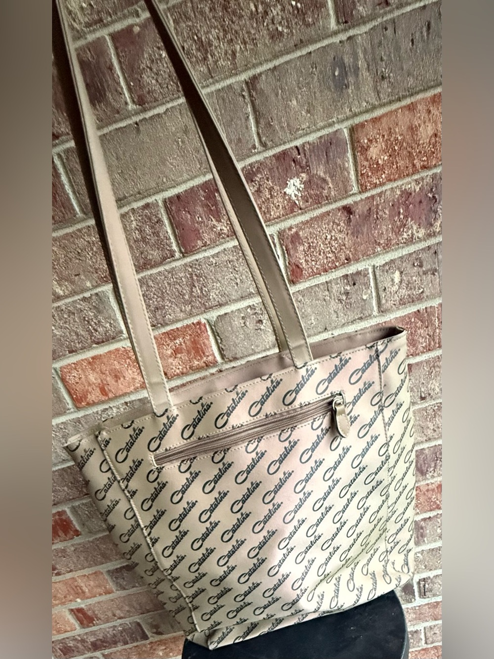 Catalina Taupe Logo-Print Tote Bag